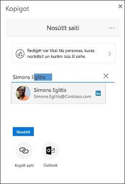 Koplietot OneDrive dialoglodziņu ar ieteikto LinkedIn kontaktpersonu