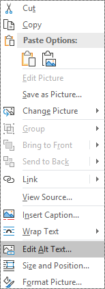 Alternatīvais teksts attēlu kontekstizvēlnei programmā Outlook darbam ar Windows
