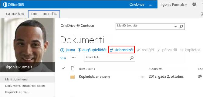 OneDrive darbam bibliotēku sistēmā Office 365