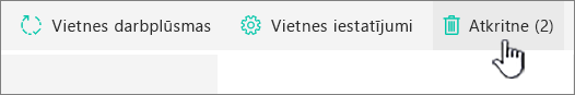SharePoint Online vietnes satura lapas atkritnes poga