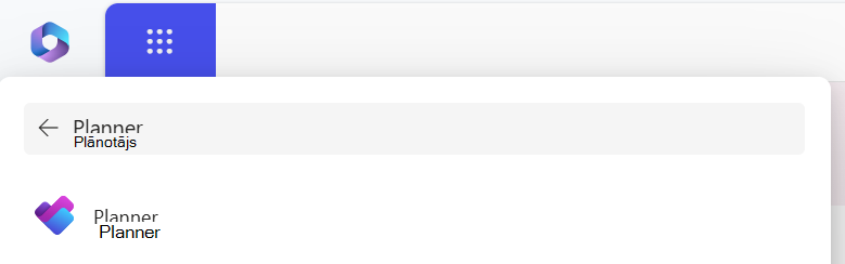 Meklējiet Planner lietojumprogrammu palaidēju, lai tam piekļūtu, izmantojot office.com