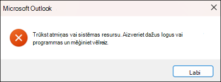 Programmā Outlook trūkst atmiņas kļūdas