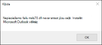 Outlook klasiskās startēšanas kļūda