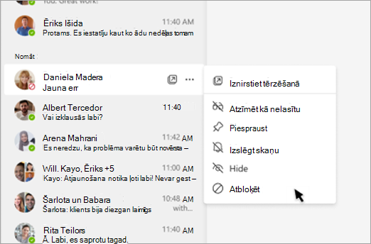 Ekrānuzņēmums, kurā redzams, kā atbloķēt kādu no tērzēšanas rūts