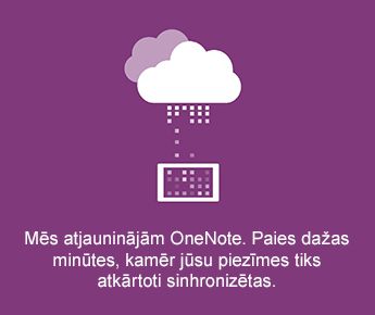 Sinhronizācijas ekrāns programmā OneNote darbam ar Android