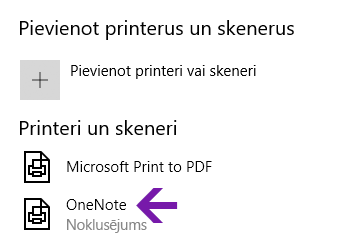 Piezīmju grāmatiņas atrašanās vietas izvēlne programmā OneNote darbam ar Windows 10