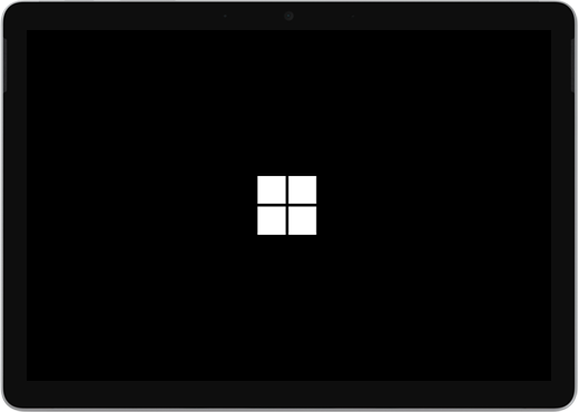 Melns ekrāns ar Windows logotipu centrā.