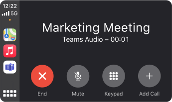 Attēls, kurā redzams, kā izskatās kā sapulce Teams, izmantojot Apple CarPlay.