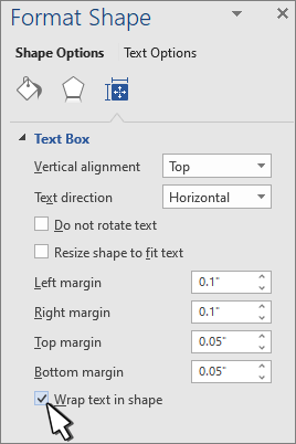 Format shape panel with Wrap Text selected