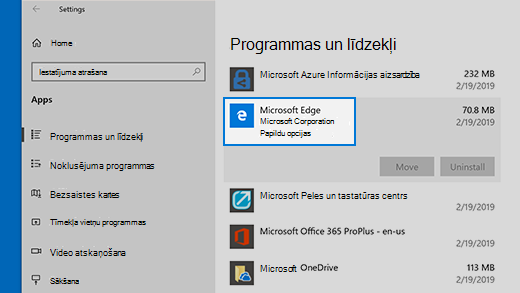 Microsoft Edge atiestatīšanas papildu opcijas