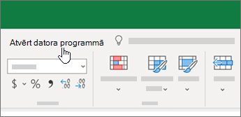 Atvērt datora programmā Excel darbgrāmatas augšdaļā