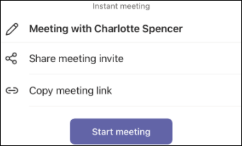 Teams mobile meet now invite screenshot