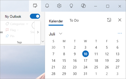 Når du velger Min dag (ved siden av Varsler), kan du velge å vise fanene Kalender eller Gjøremål.