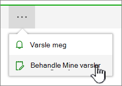 Behandle varsler-knappen i SharePoint Online uthevet