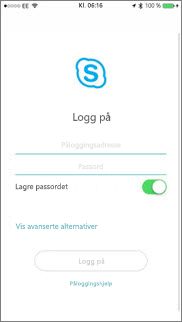 Påloggings skjermen i for Skype for Business på iOS