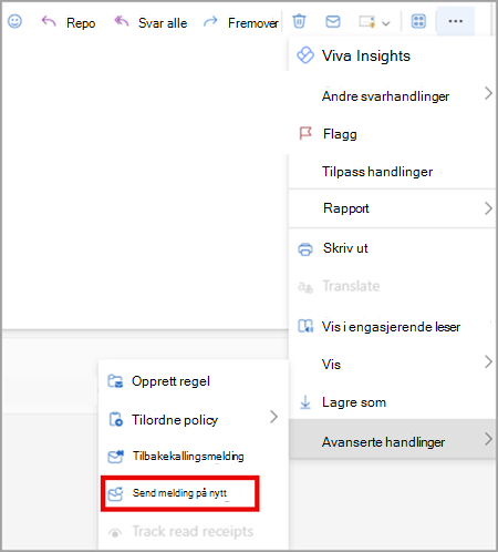 Send meldingen på nytt i nye versjoner og nettversjoner av Outlook.