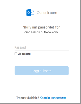 Skriv inn passordet for outlook.com-kontoen.