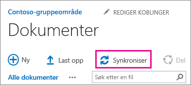 Synkroniser-kommandoen i et SharePoint-dokumentbibliotek