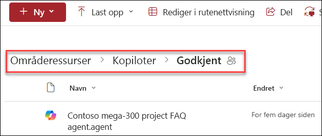 skjermbilde av mappestrukturen for hvor du lagrer en godkjent Copilot-agent