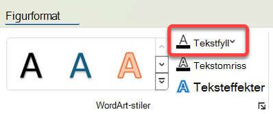 Hvis du vil endre fargen på WordArt-grafikken, merker du den og velger Tekstfyll på Figurformat-fanen.