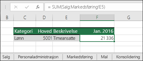 Referanseformel for 3D-ark i Excel
