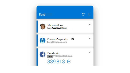 Appen Microsoft Authenticator viser flere kontoer.