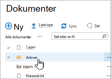 SharePoint 2016-dokumentbibliotek med mappen uthevet