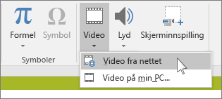 Knappen på båndet for å sette inn en video fra nettet i PowerPoint