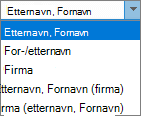 Alternativer for Personer i Outlook, som viser listealternativer for rekkefølge for Arkiver som.