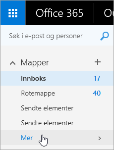Et skjermbilde av markøren som holdes over Mer-knappen i navigasjonsruten i Outlook på nettet.