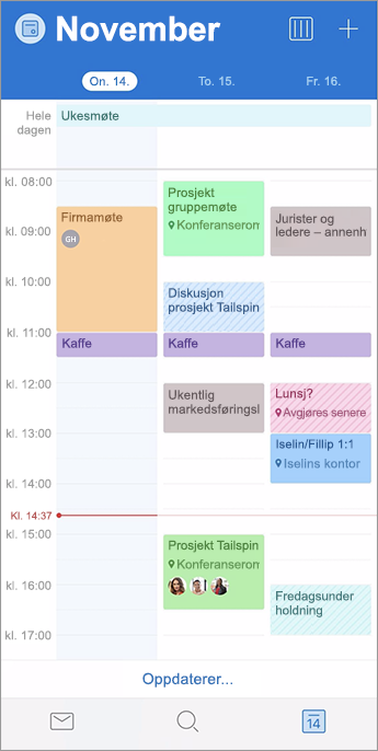 Kalender viser fargekategorier