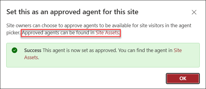 screenshot of Approved move to Site Assets