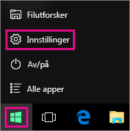 Gå til Innstillinger fra Start i Windows 10