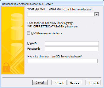 Veiviser for Microsoft SQL Server-database
