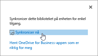 Dialog boksen Synkroniser nå med Synkroniser nå-koblingen uthevet