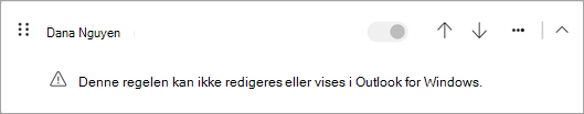 Noen typer regler på klientsiden som er overført fra klassisk Outlook, kan ikke redigeres eller vises i nye Outlook.