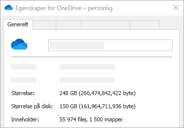 OneDrive-størrelse på diskegenskaper