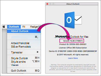 Velg Outlook om Outlook for å finne din versjon