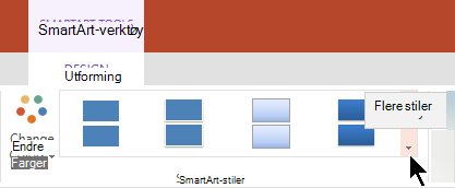 Velg Flere stiler-pilen under SmartArt-verktøy for å åpne galleriet SmartArt-stiler