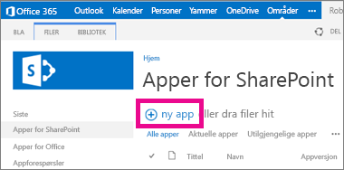 Koblingen for ny app i biblioteket Apper for SharePoint i appkatalogen