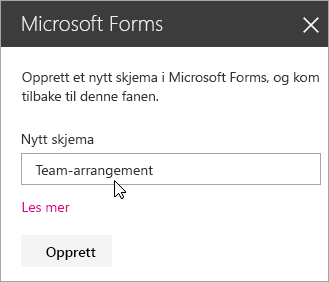 Nettdelpanel i Microsoft Forms for et nytt skjema.