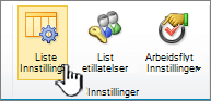 Knappen liste innstillinger på side båndet