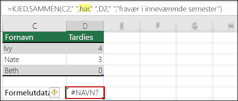 #NAVN? feil forårsaket av manglende doble anførselstegn i tekstverdier