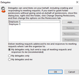 A screenshot of the Delegates dialog box that shows delegates are listed two times