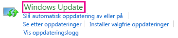 Kobling til Windows Update i kontrollpanelet i Windows 8