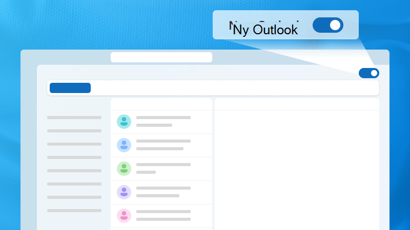 Illustrasjon av Outlook-vinduer som uthever ny Veksleknapp for Outlook