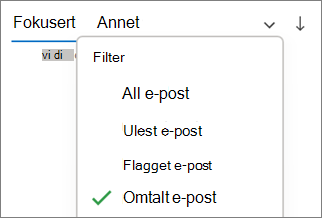 Filtrere til omtalt e-post i Outlook for Windows