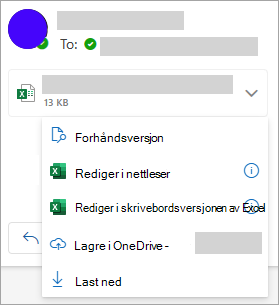 Rullegardinmeny for lagring av vedlegg i OneDrive.