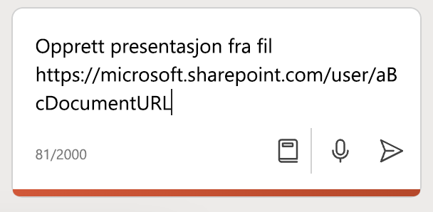 URL-adresse til et Word-dokument limt inn i Copilot-feltet i PowerPoint