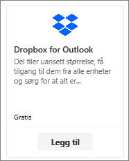 Skjermbilde av tilleggsflis for Dropbox og Outlook, som er tilgjengelig helt gratis.